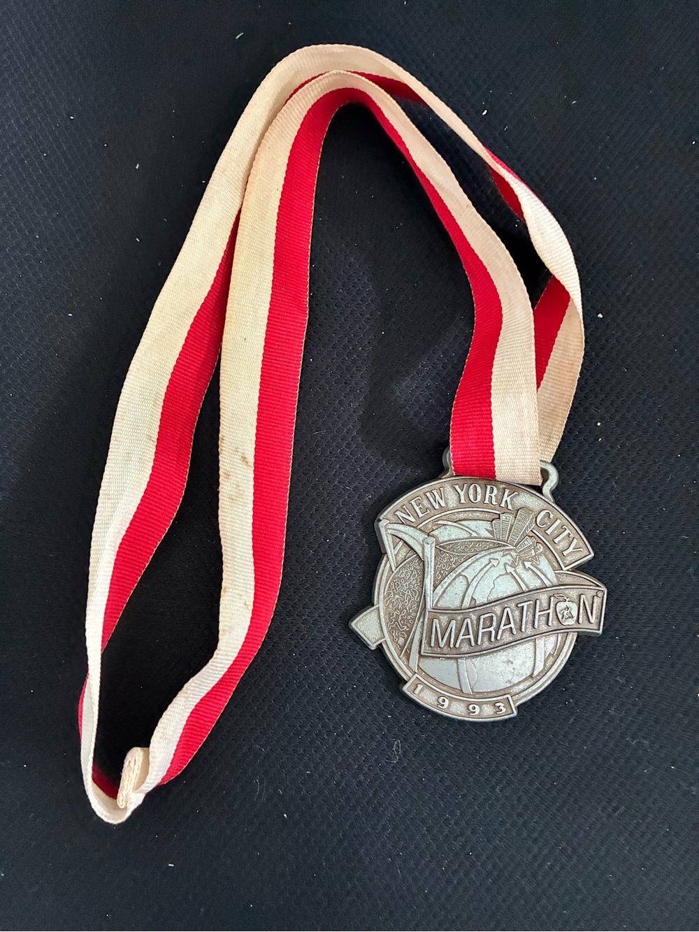 NYRRC 1993 New York City Marathon Finisher Medal Red White Ribbon